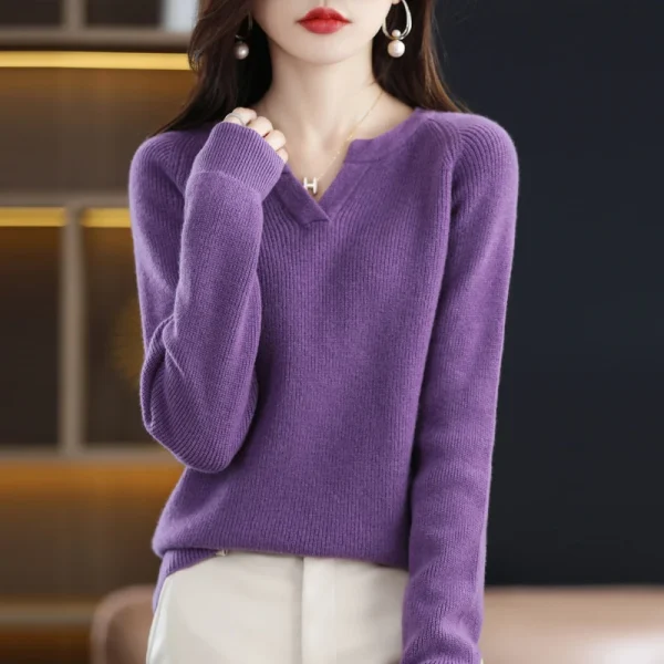 sweater women's V-neck pullover autumn and winter casual knit