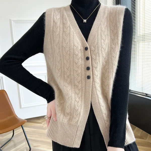 wool vest women's V-neck knitted vest sweater fashion - Image 3