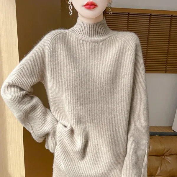 wool cashmere pullover Women's semi-turtleneck pullover warm - Image 4