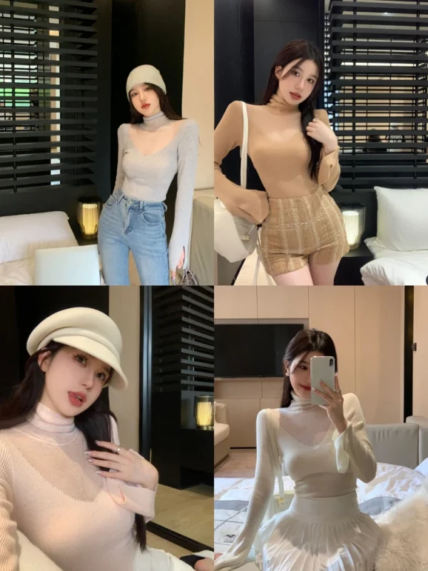 Outwear  Knitted Clothing Women Turtleneck Slim Sweater - Image 4