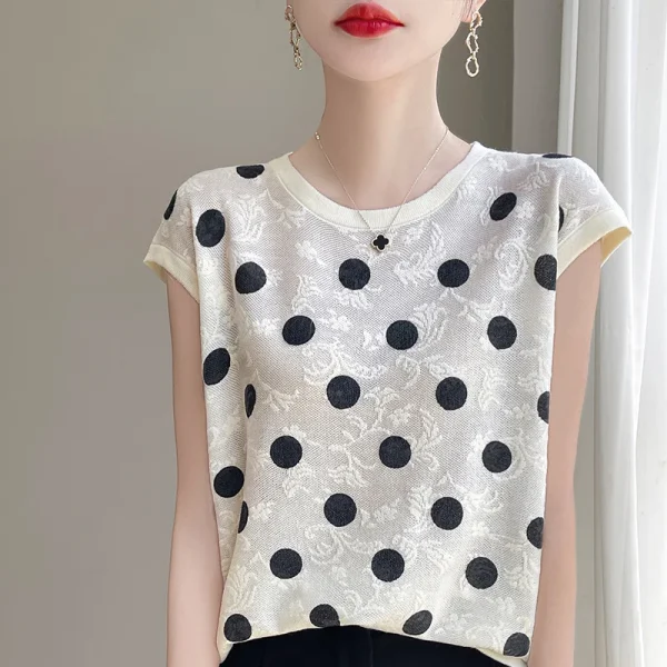 Western Style Polka Dot Loose Top Women's Short Sleeve Thin - Image 2