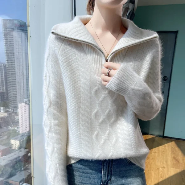 Wool Fall/winter cashmere sweater Women's lapel - Image 4