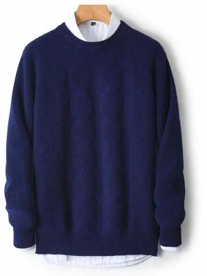 Wool sweater men’s round neck ingot needle base sweater