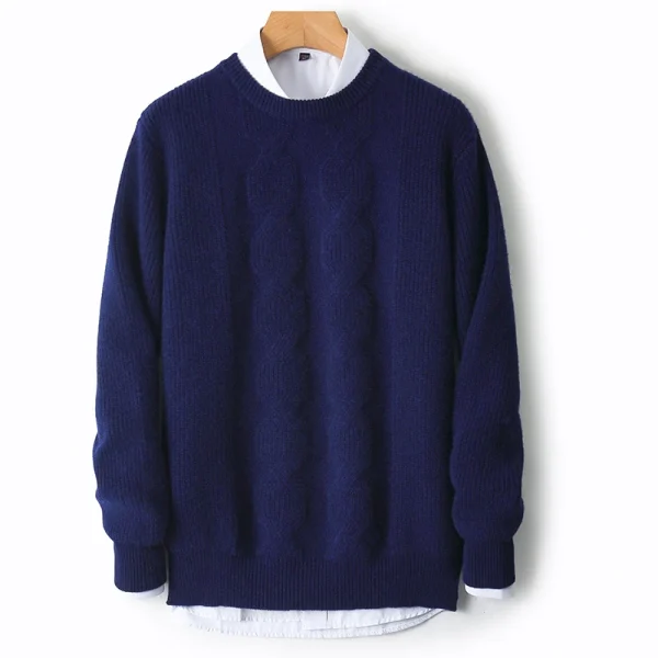 Wool sweater men's round neck ingot needle base sweater