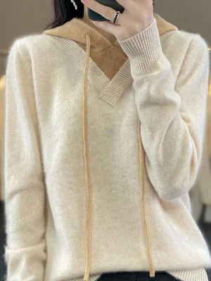 Winter cashmere hooded sweater women’s pullover casual