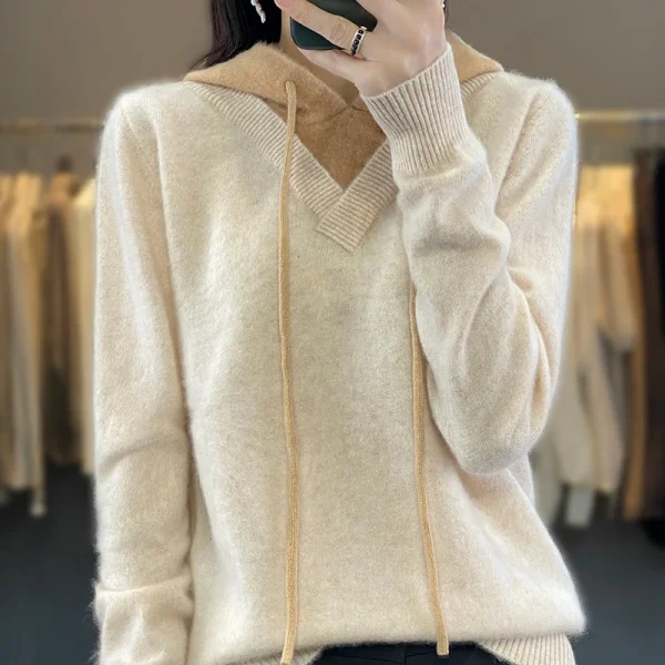 Winter cashmere hooded sweater women's pullover casual