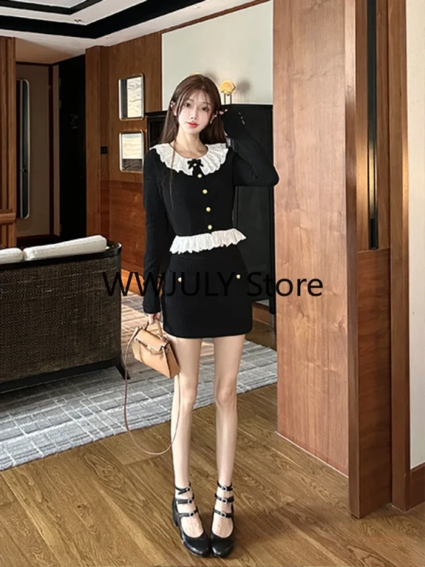 Sexy Bodycon Mini Skirt Korean Fashion Knitted Suit Woman Slim - Image 3