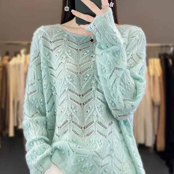 Wool women's hollow sweater loose fashion Korean knitted bottoming shirt - Image 4