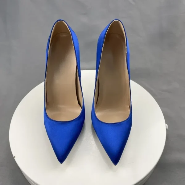 Women Blue Silk Satin Sexy Pointy Toe High Heels Pumps