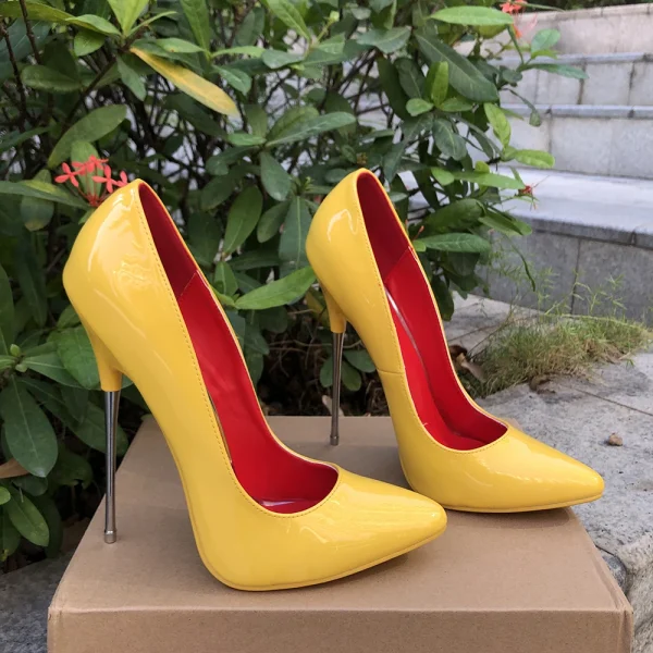 Extreme Metal High Heel Women Yellow Slip On Pointy Toe - Image 5