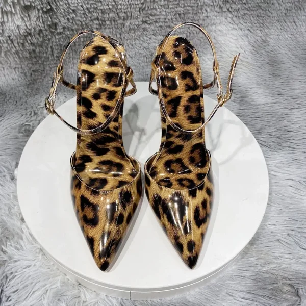 Summer Women Glossy Leopard Pointy Toe High Heel - Image 4