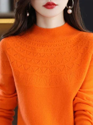 wool sweater women’s hollow knit pullover autumn