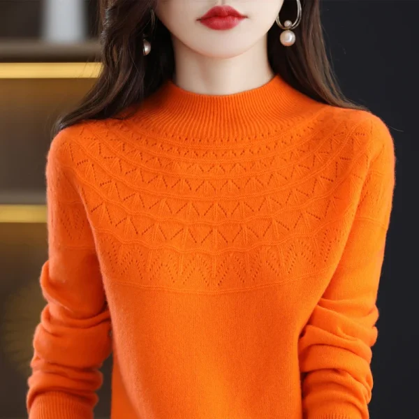 wool sweater women's hollow knit pullover autumn