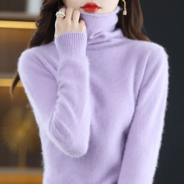 Pure mink cashmere sweater women's turtleneck - Image 3