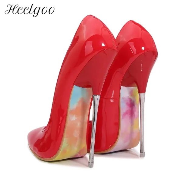 Heelgoo Floral Bottom Women 16cm Ultra High Metal Heel Shoes for Wide Leg Plus Size 35-46 Sexy Slip On Stiletto Pumps Red Black - Image 2