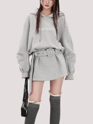 Spicy Girl Streetwear Gray Sweatshirt Hoodies Dress Autumn