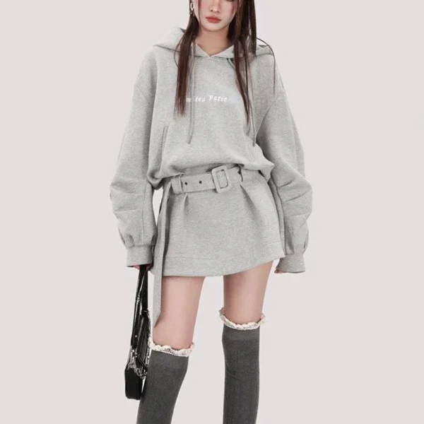 Spicy Girl Streetwear Gray Sweatshirt Hoodies Dress Autumn