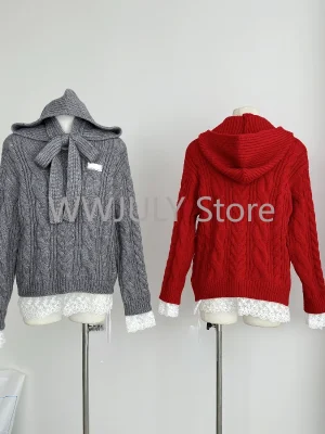 Winter Christmas Red Knitted Sweater with Hat Spicy Girls Casual Woolen