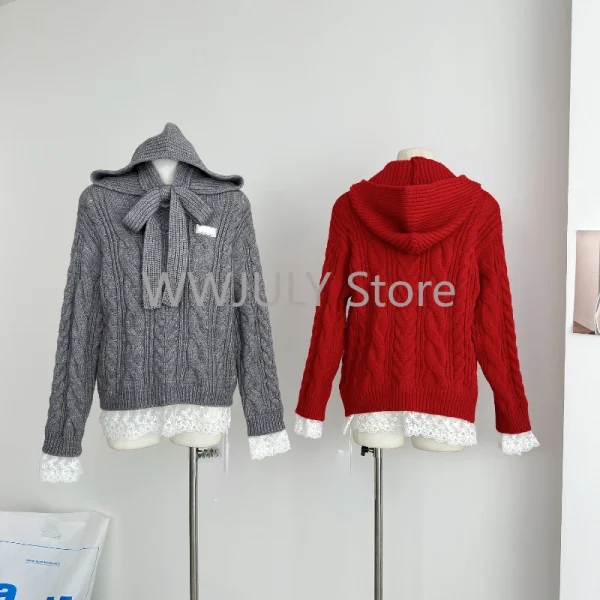 Winter Christmas Red Knitted Sweater with Hat Spicy Girls Casual Woolen