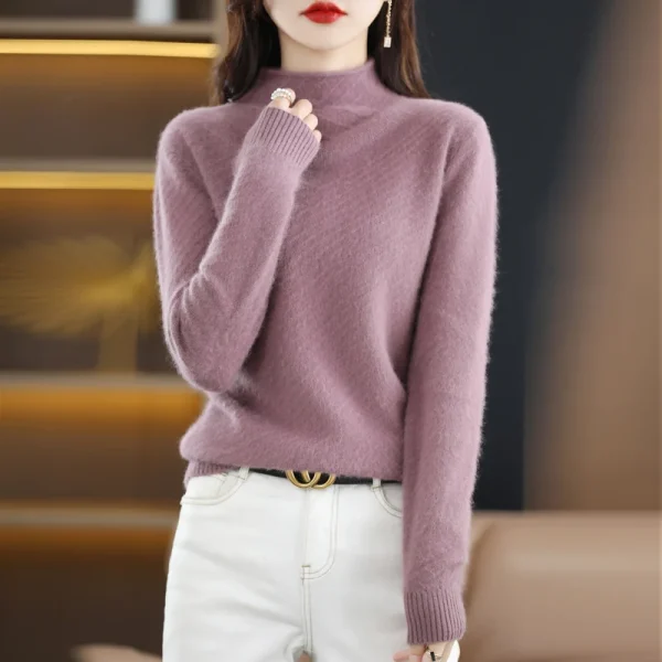 Mink Velvet Women's Semi-High-Necked Pullover Leisure Knitted - Image 5