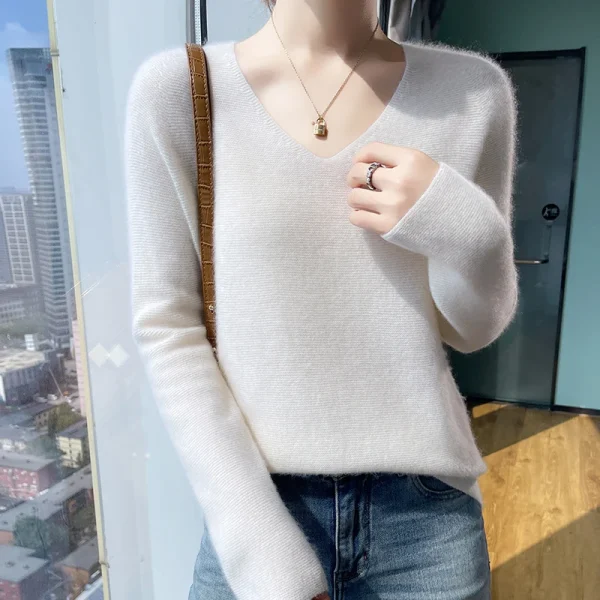 Wool Autumn-winter cashmere sweater Women's V-neck