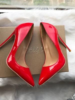 Glossy Red Women Pointy Toe High Heel Shoes