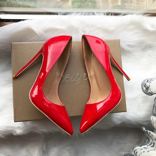 Glossy Red Women Pointy Toe High Heel Shoes