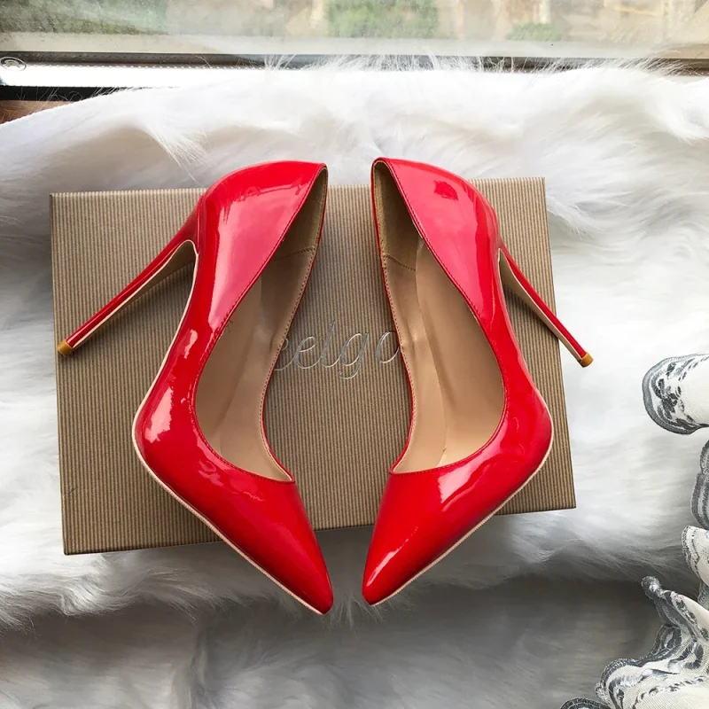 Glossy Red Women Pointy Toe High Heel Shoes