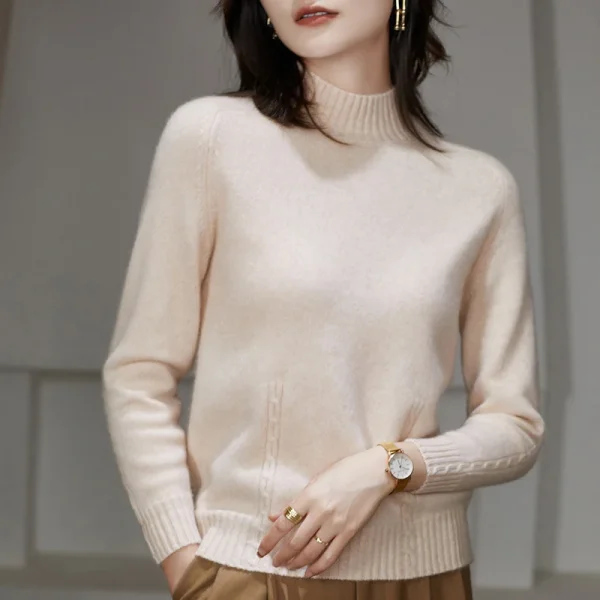 wool cashmere sweater Women's semi-turtleneck pullover warm - Image 3