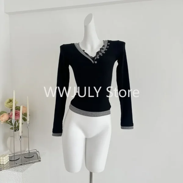 Korean Style Basic Casual Tops Women's High Design V-neck - Image 5