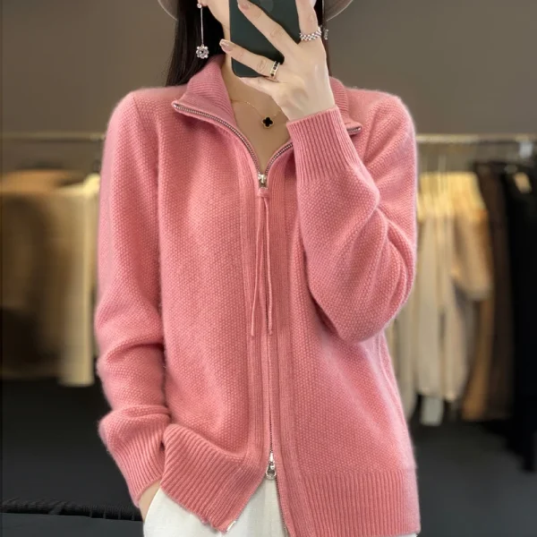 wool cashmere sweater women's semi-turtleneck cardigan