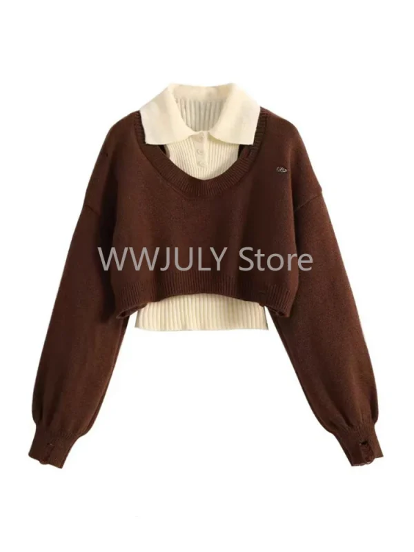 Women Korean Fashion Two Piece Sets Pullovers Design Sweater - Image 3