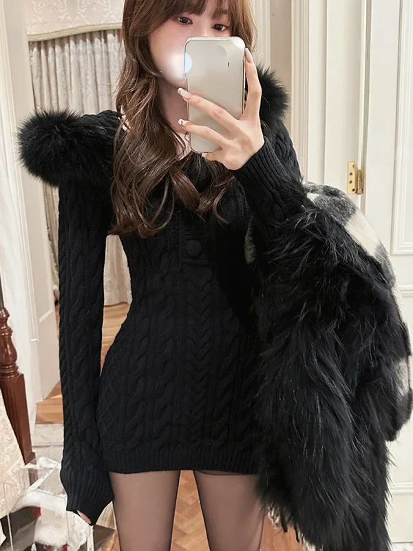 Mini Dress Woman Hooded Pure Color Short Party Dress - Image 2