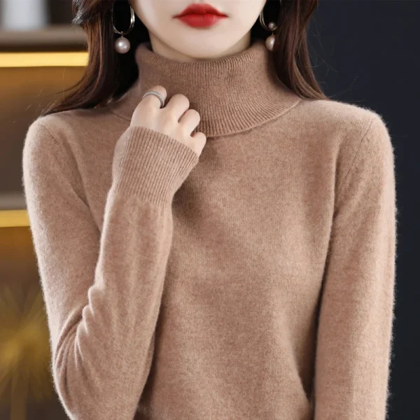 Wool Sweater Woman High Neck Pullover Keep Warm - Image 3