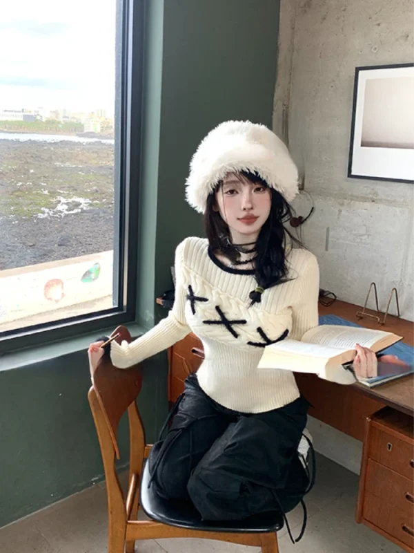 Winter Casual Basic Knitted Sweater Blouse Office Lady - Image 3