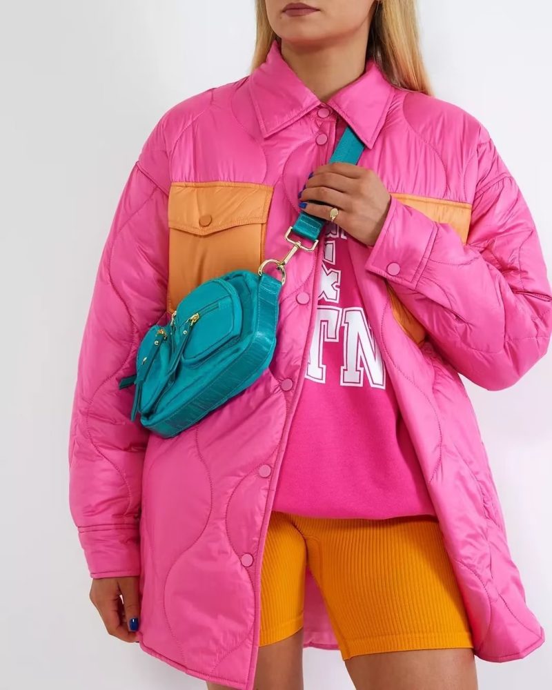 Loose Contrast Quilted Cotton Jacket