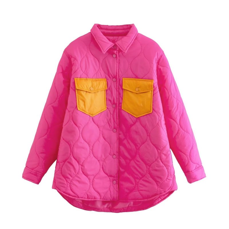 Loose Contrast Quilted Cotton Jacket - Image 2