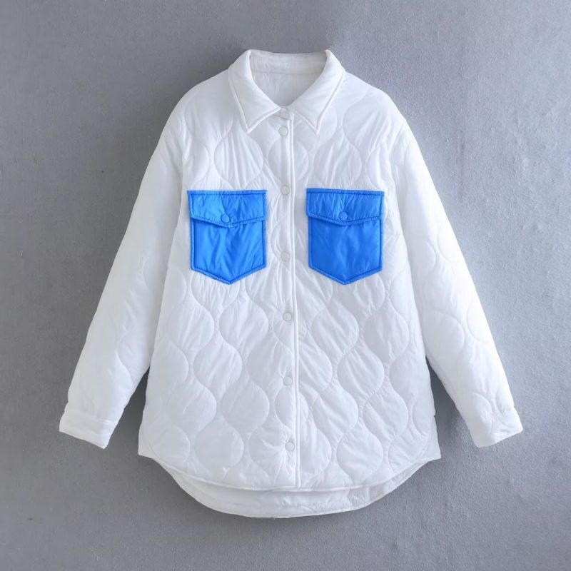 Loose Contrast Quilted Cotton Jacket - Image 3