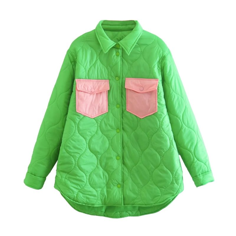 Loose Contrast Quilted Cotton Jacket - Image 4
