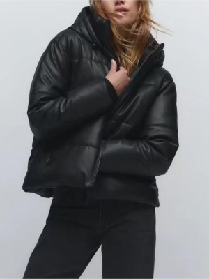 Loose Faux Leather Cotton Coat