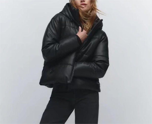 Loose Faux Leather Cotton Coat