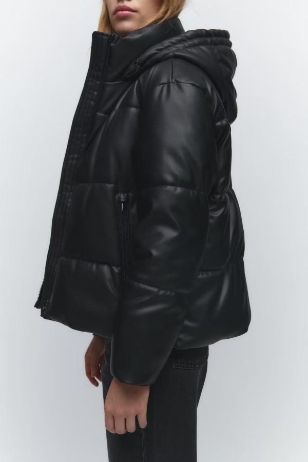 Loose Faux Leather Cotton Coat - Image 3