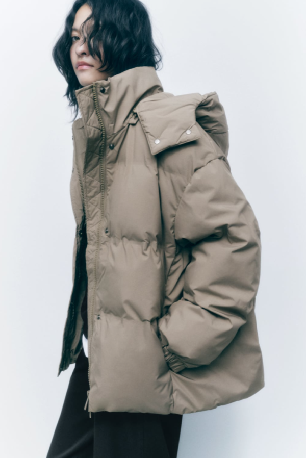 Khaki Cotton Jacket with Detachable Hood - Image 2