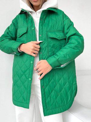 Long Collared Rhombus Padded Coat