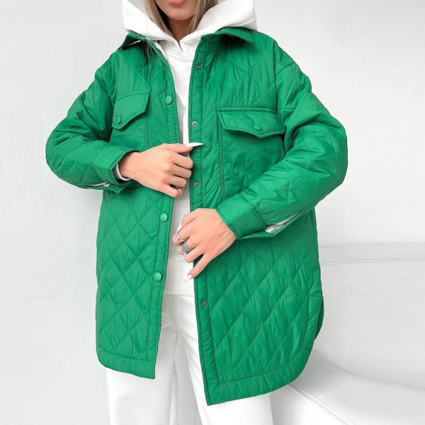 Long Collared Rhombus Padded Coat