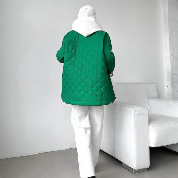 Long Collared Rhombus Padded Coat - Image 2