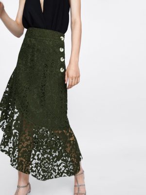 Autumn Green Asymmetric Chiffon Skirt