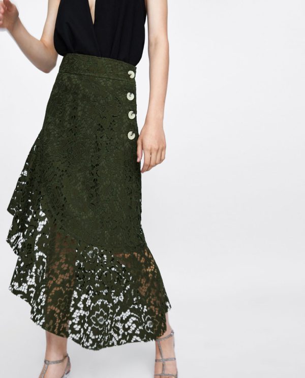 Autumn Green Asymmetric Chiffon Skirt