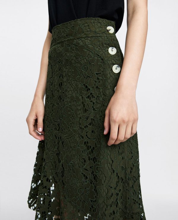 Autumn Green Asymmetric Chiffon Skirt - Image 2