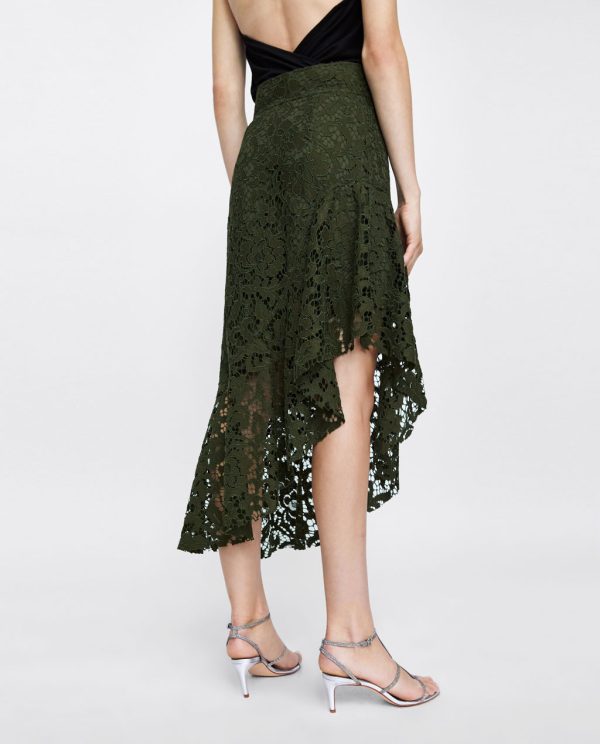 Autumn Green Asymmetric Chiffon Skirt - Image 3